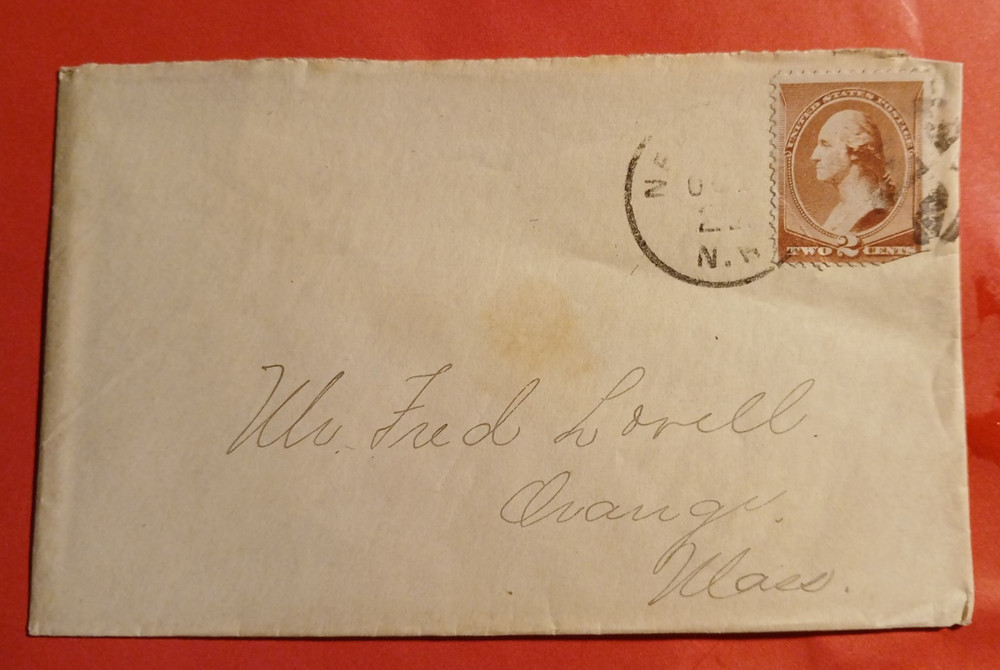 SCOTT # 210  - George Washington 2 Cent Stamp Cancelled on Envelope
