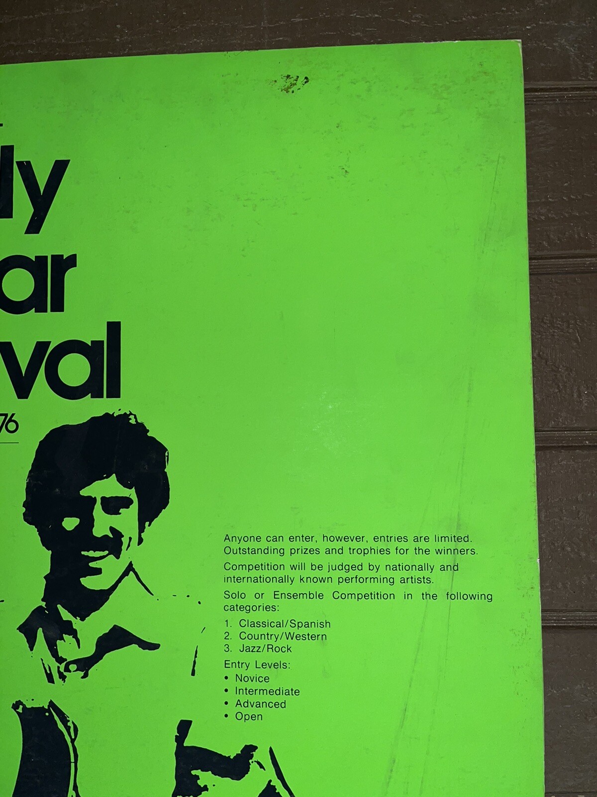 Vintage 1978 Byerly Music Guitar Festival Cardboard Sign - NOS Peoria ILL Retro