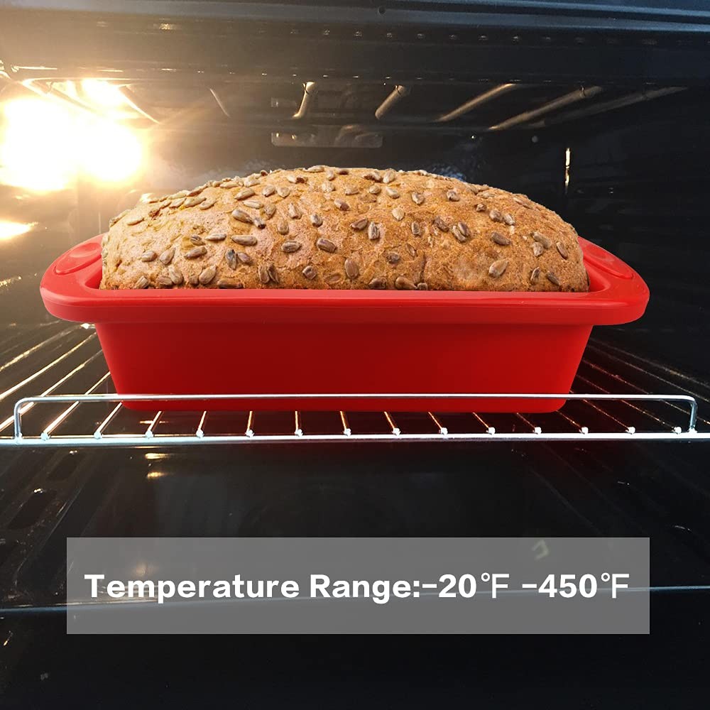 Baking Bread Pan, 2 Silicone Loaf Molds, Nonstick, 8.9 Inch, Red