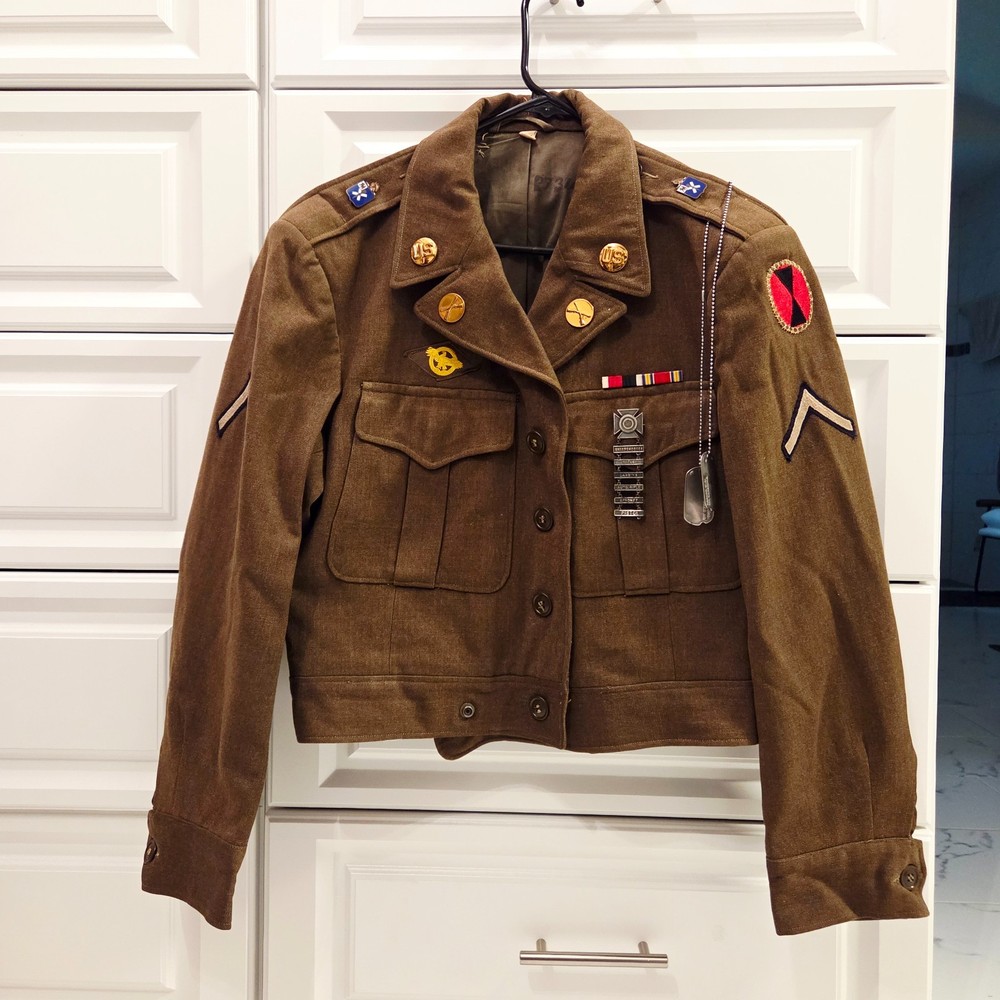 ORIGINAL WWII US ARMY M1944 AGSU CLASS A IKE JACKET 32D INFANTRY REGIMENT EUC
