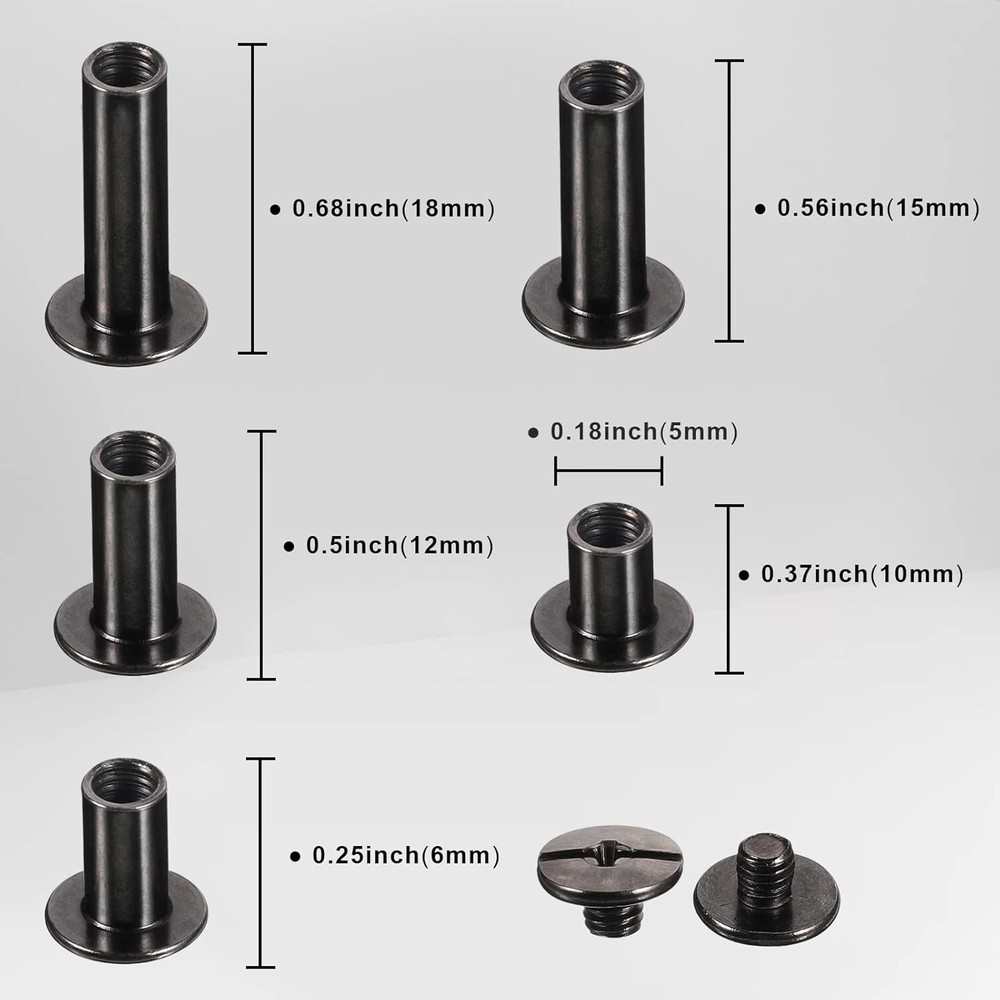 80 Sets Chicago Screw Leather Rivets Assorted Kit Chicago Binding Screws 5 Sizes