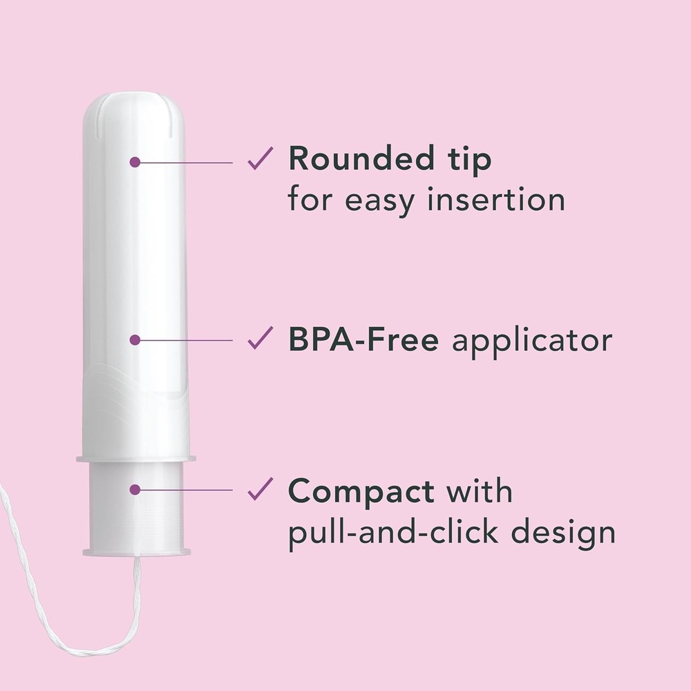 Tampons with Compact Applicator, Organic Cotton, Regular Absorbency, 36 Count