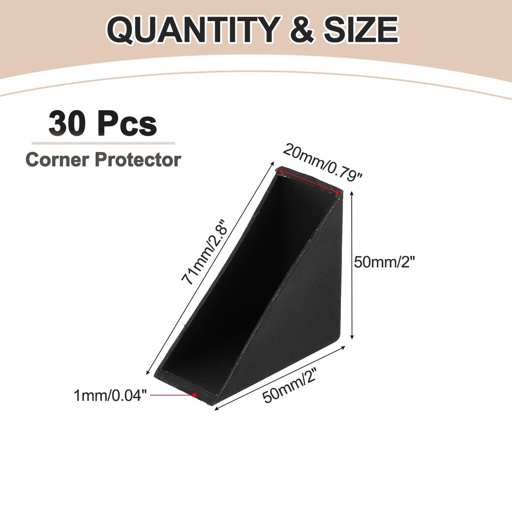 30Pcs 0.79x2in Plastic Right Angle Triangle Glass Table Corner Protector, Black