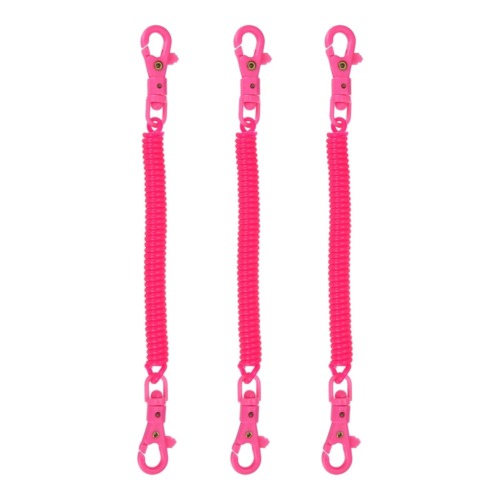 Retractable Coil Keychain W Double Plastic Lobster Clasp, (7.9", Rose Red)(3Pcs)