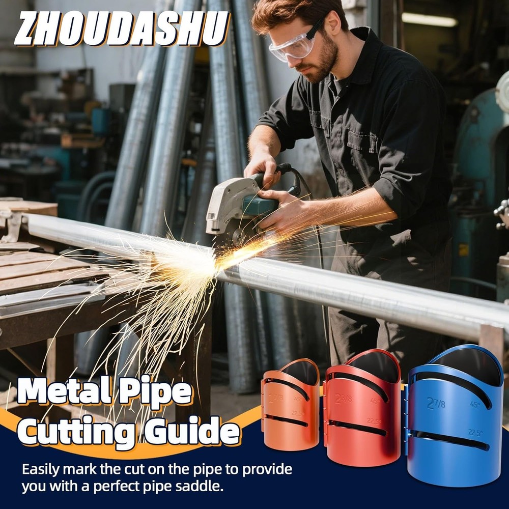 Pro Pipe Cutting Guide Kit Magnetic Saddle Template 22.5° 45° 90° Notching