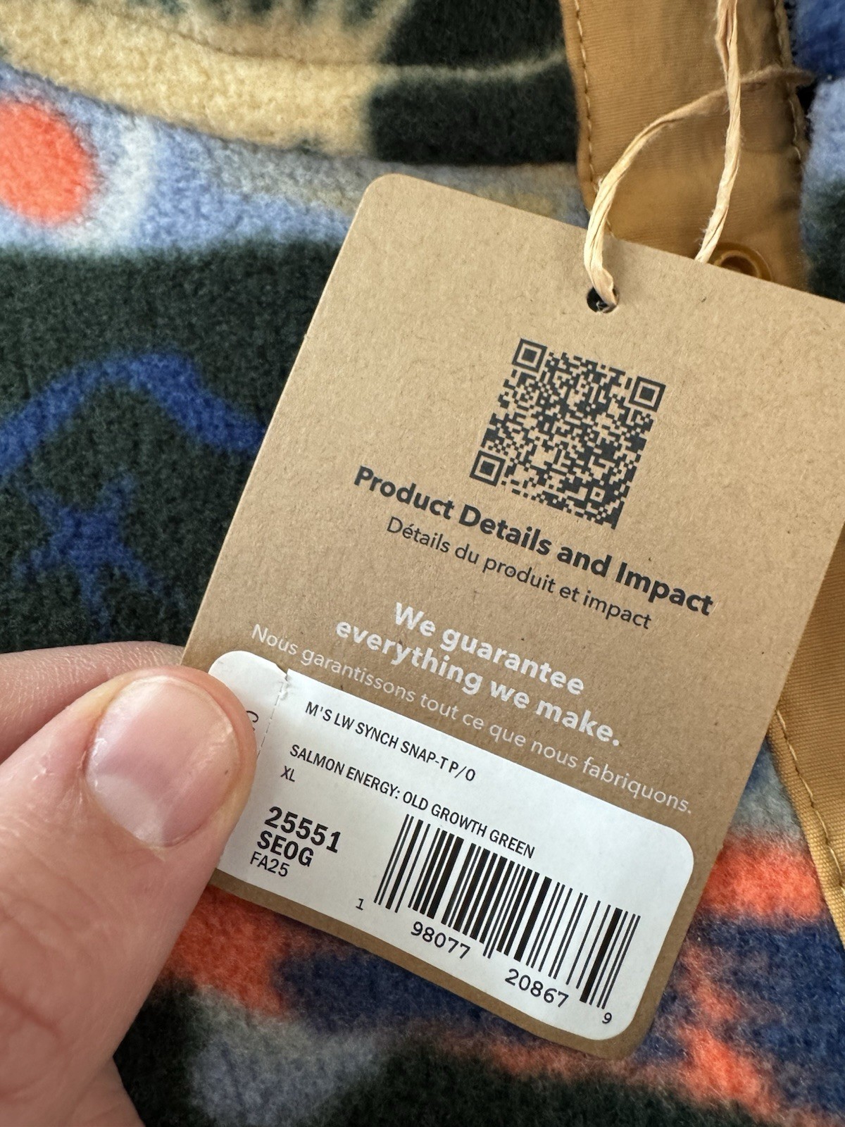 New Patagonia Synchilla Fleece Pullover Salmon Trout Fish Print Snap-T Size XL