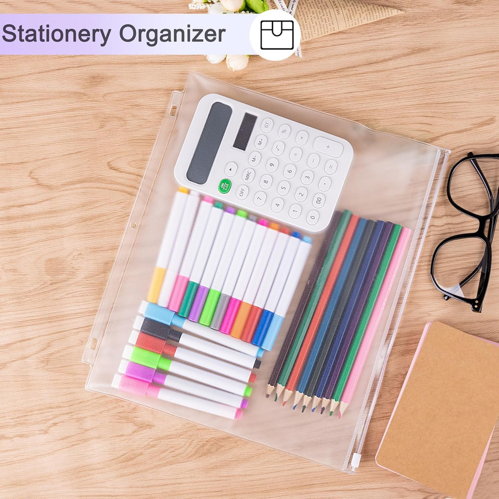 8 Pack Clear Letter Size Binder Pockets 3 Ring Binder Zipper Pouch Document Orga