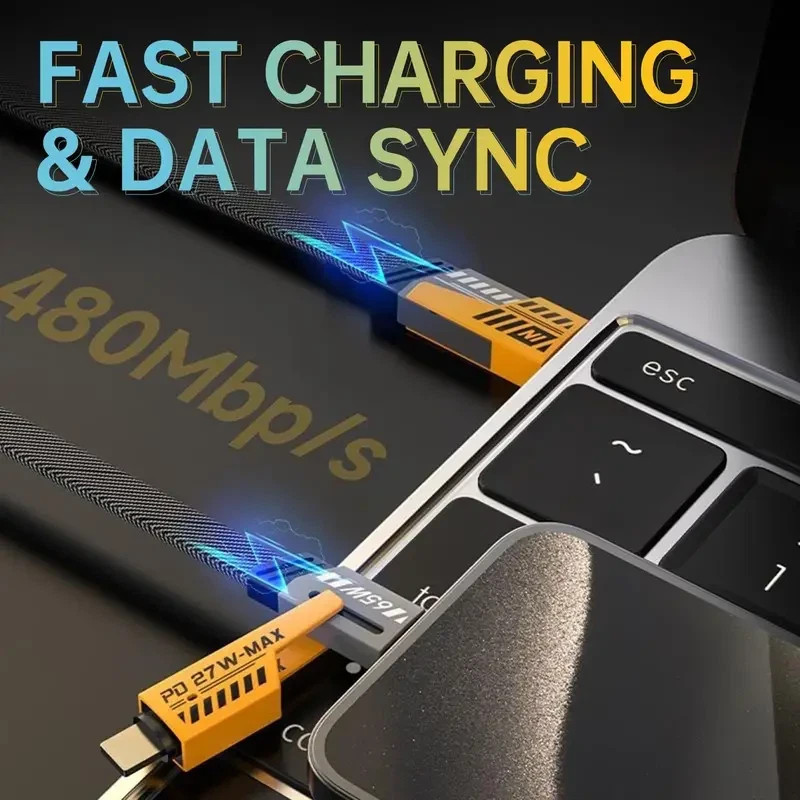 4in1 USB Type-C Cable 6ft Data Cord Super Fast Charging Cable For iPhone Samsung