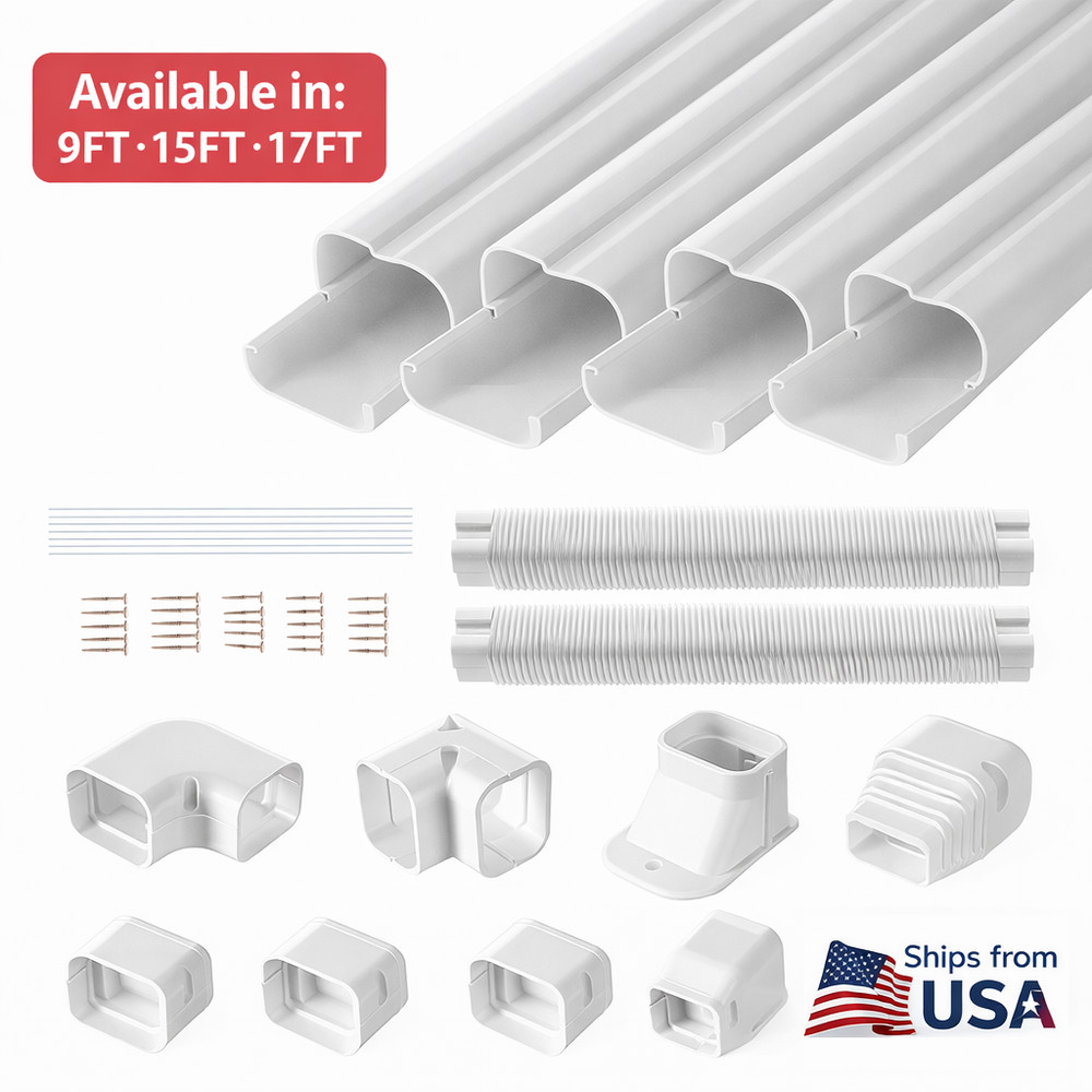 Line Set Cover Kit For Mini Split/Central Air Conditioner PVC 3" W 17.6Ft