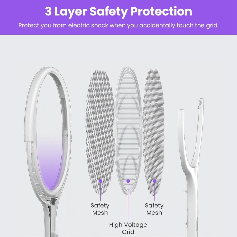 3 In 1 Rotating Electric Bug Zapper Racket Handheld Mosquito Killer