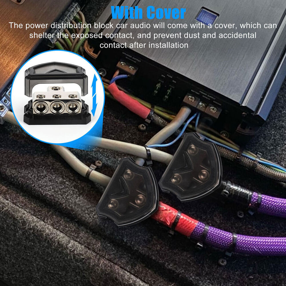 2PCS Car Audio Splitter Amp Power 0 Gauge In 3 Gauge Out Distribution Block