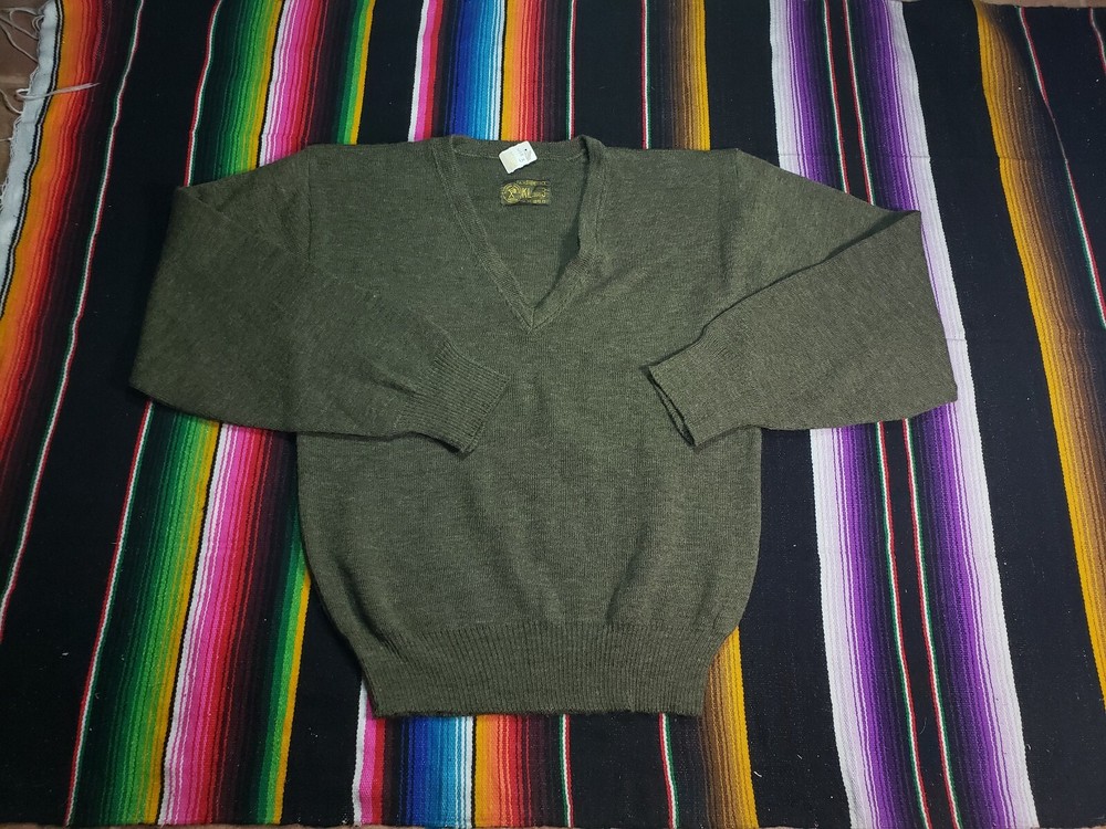 Dutch Military Bluvend Motecht Mitin Olive Green Wool V-neck Sweater Size 3