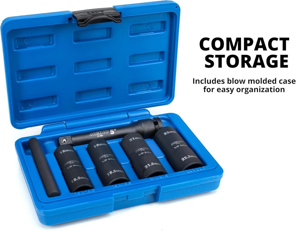 NEIKO 02290B Lug Nut Socket Set 1/2” Impact Thin Wall Flip Socket Set Half