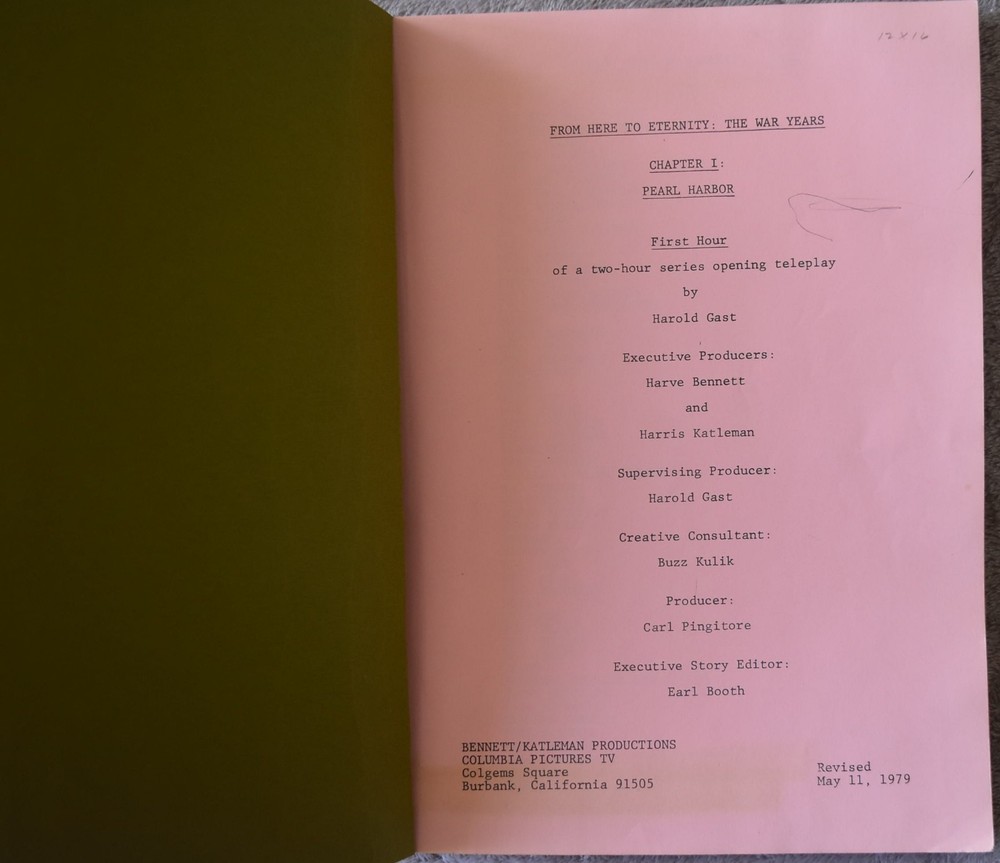 1979 From Here to Eternity : 1942 Original Screenplay Script
