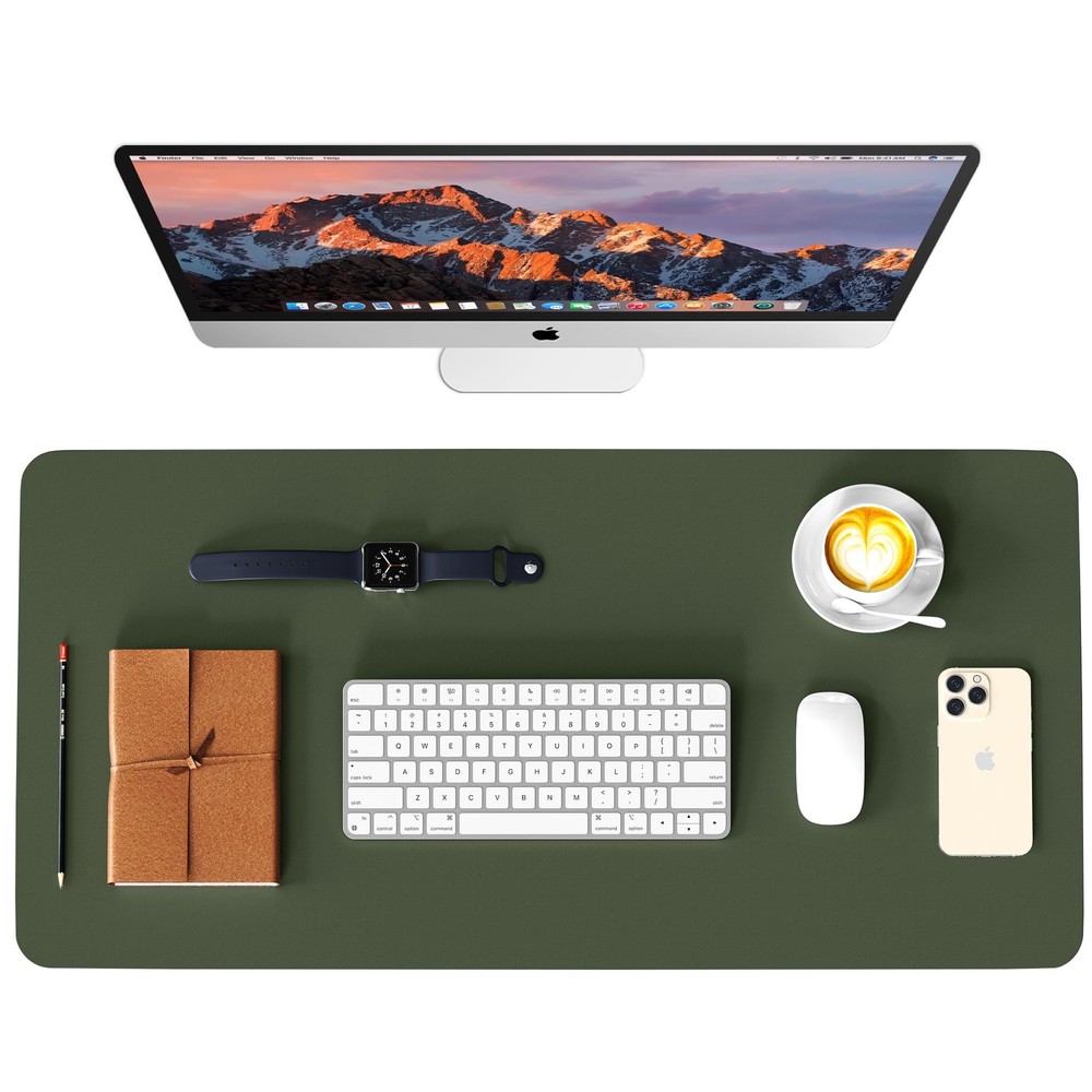 WAYBER Leather Desk Pad Protector, Waterproof Mouse 23.6“ x 13.7", Green/Gray