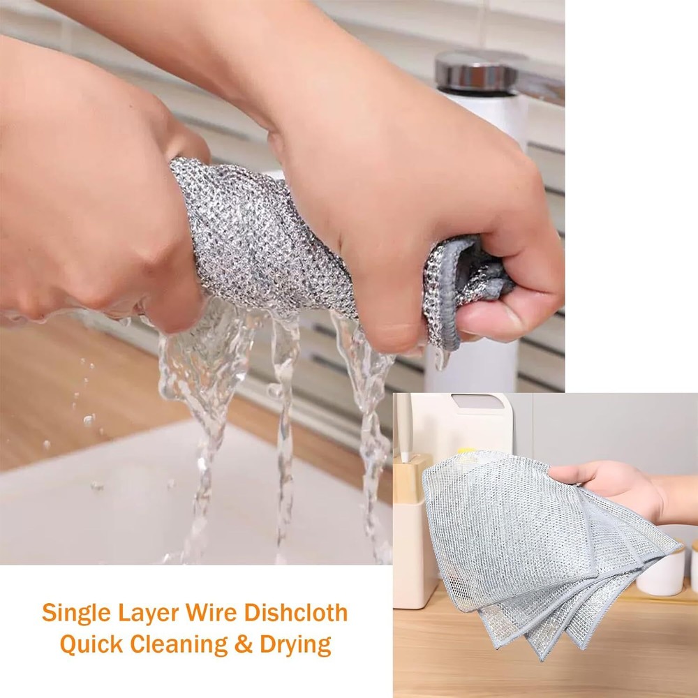 6 Pcs Double Layer Wire Dishwashing Rag, Kitchen Towels and Dishcloths Sets