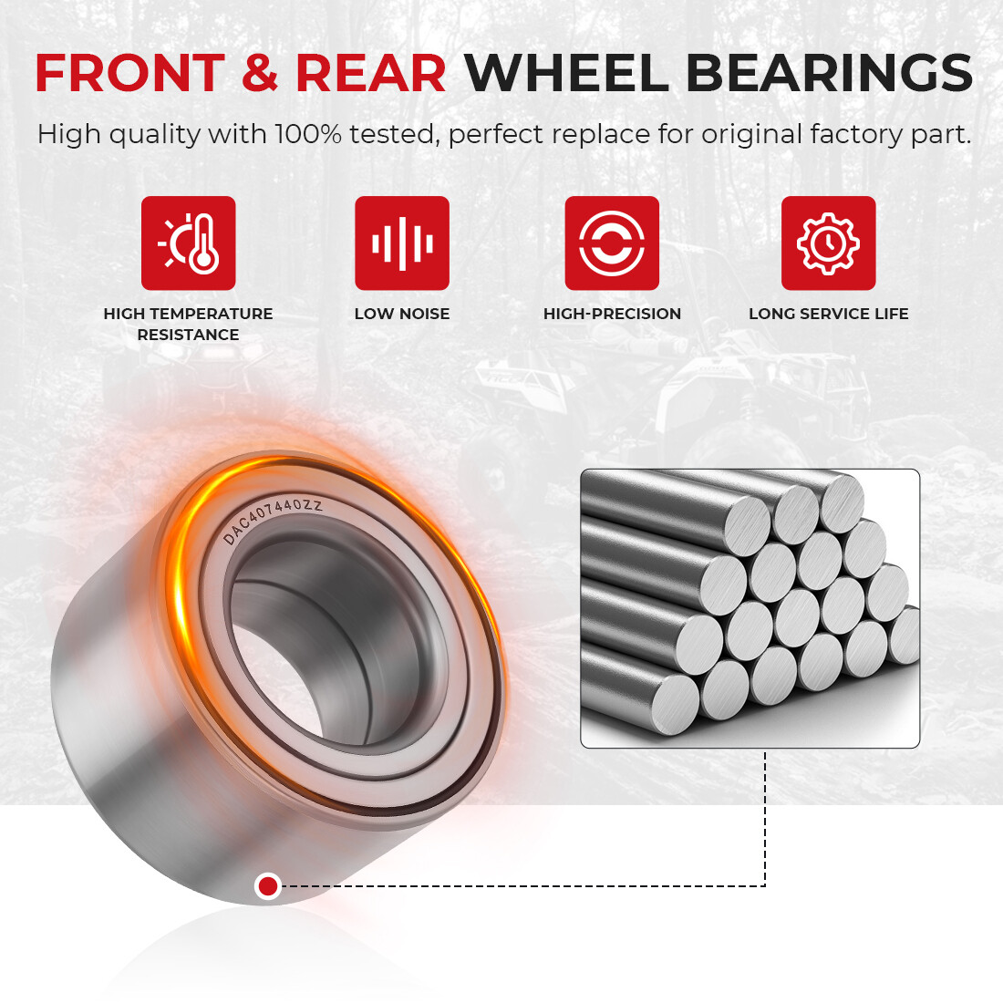 Front &Rear Wheel Bearings Kit for Polaris Ranger 570 Ranger XP 570 Crew 14-2023