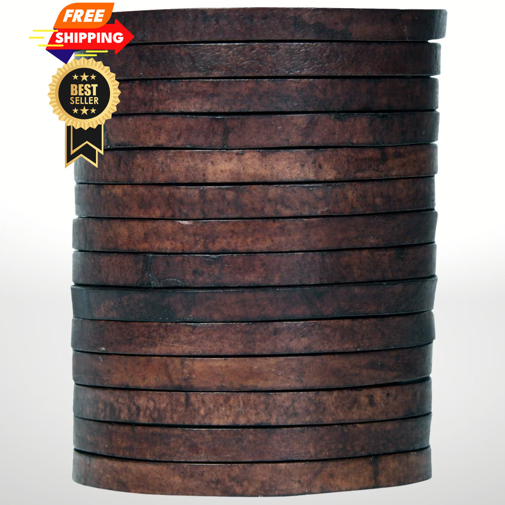 Flat Genuine Leather Cord String Full Grain 3 MM, Dark Brown Distressed