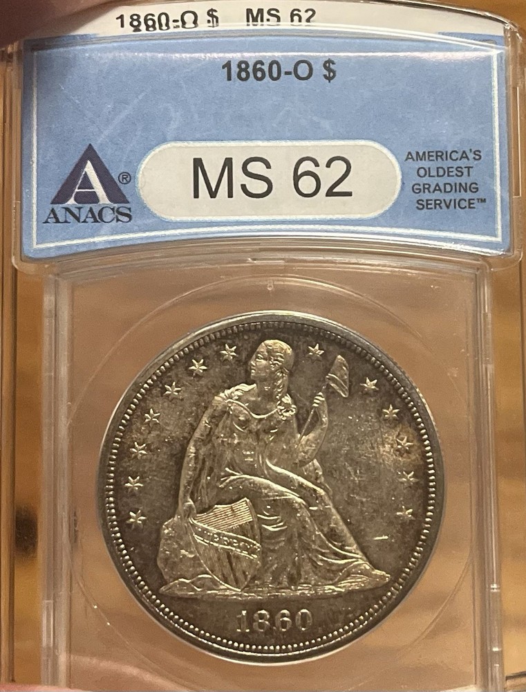 1860-O ANACS MS62 Seated Liberty Dollar