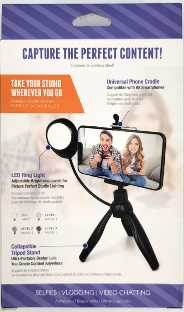 Selfie Stick Tripod With LED Ring Light Content Creators Great for Light Boxes