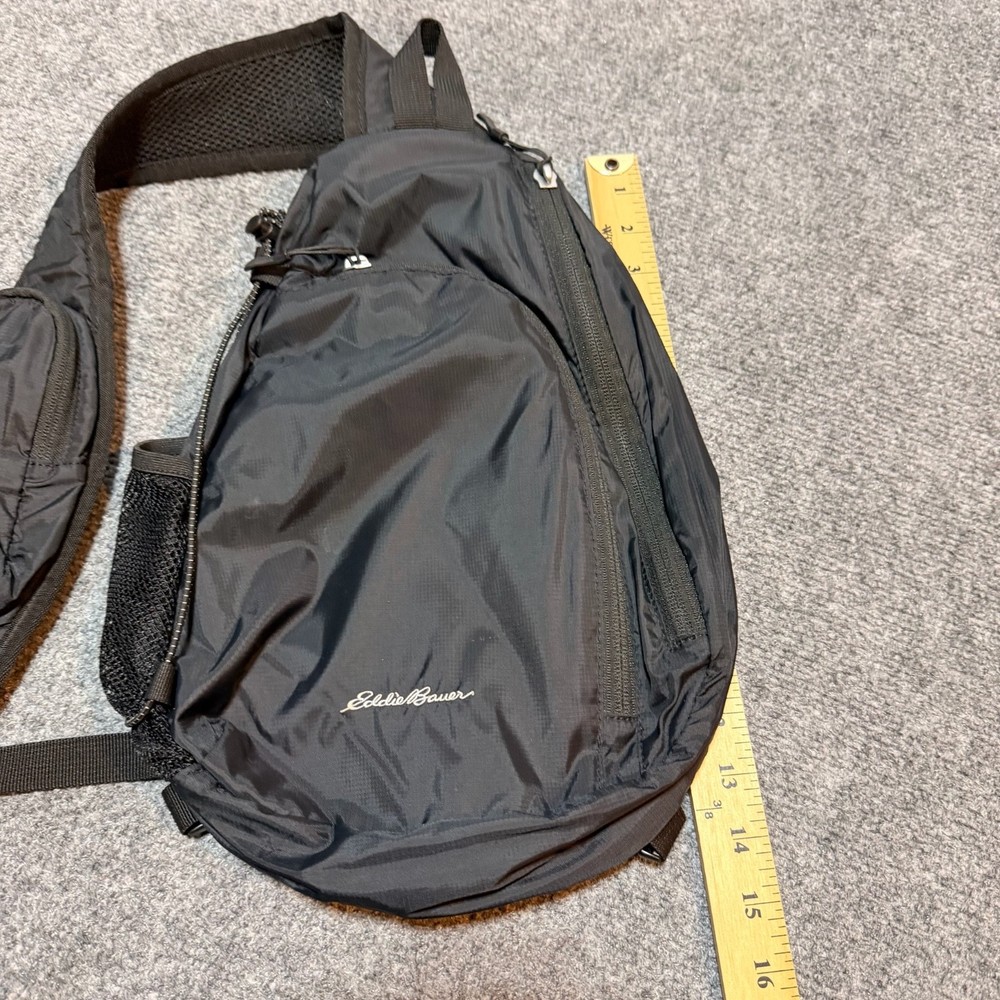 Eddie Bauer Backpack Black Sling Pack Bag Shoulder Straps Ripstop Zip Around