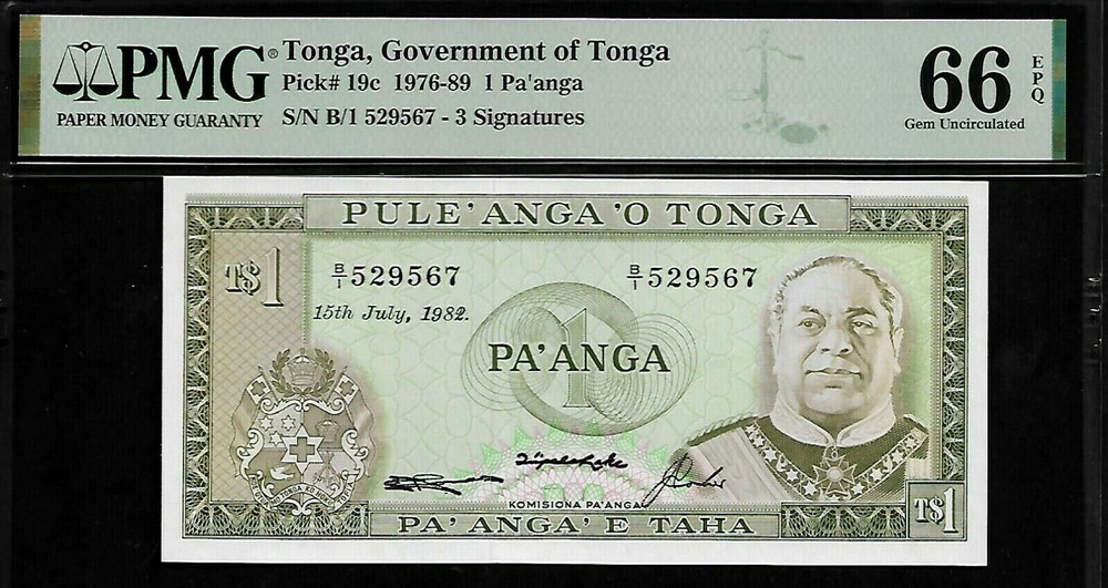 Tonga 1 Pa'anga 1982 PMG 65 EPQ UNC Pick # 19c