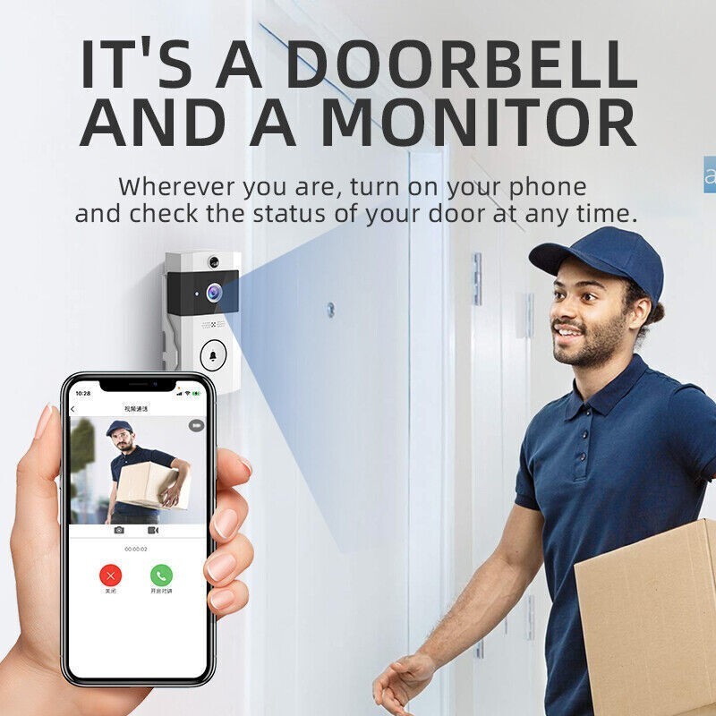 Smart WiFi Video Doorbell Wireless Door Bell Phone Ring Intercom Security Camera
