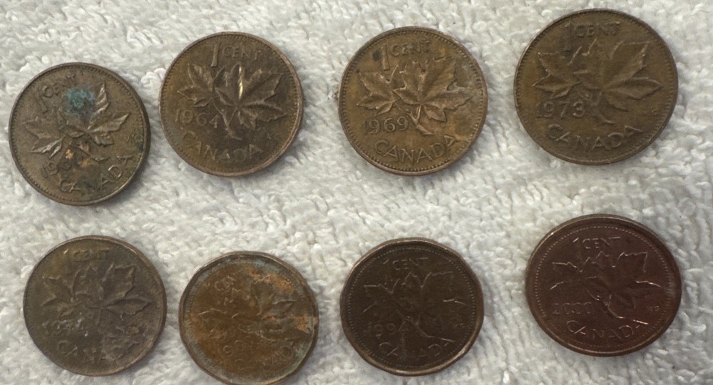 8 lot canada Canadian One Cent Pennies 1960 - 2000 Maple Leaf Bundle vtg coins