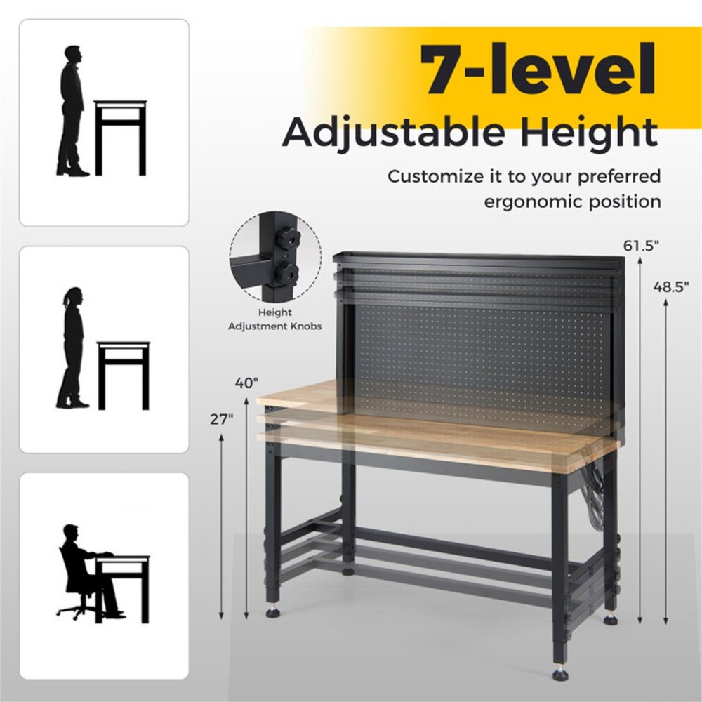 48" Heavy Duty Workbench 2000LBS Capacity 7-Level Height Adjustable Power Strip