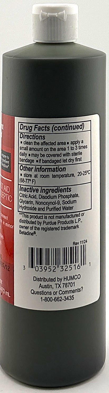 Humco Povidone Iodine 10% Topical Solution Antiseptic For Minor Cuts 16 Fl Oz