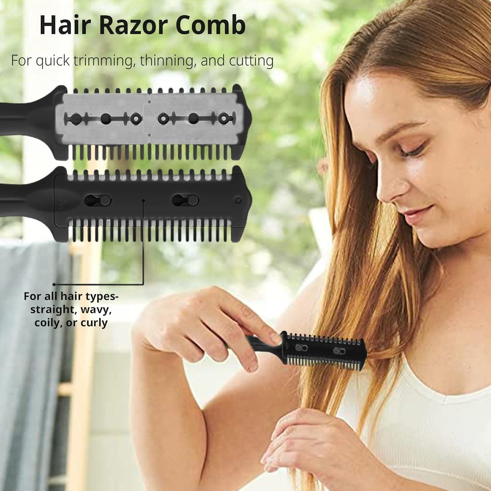 3 Pack Double Sided Comb and Trimmer - Hair Razor Scissors, Split Ends Styler...