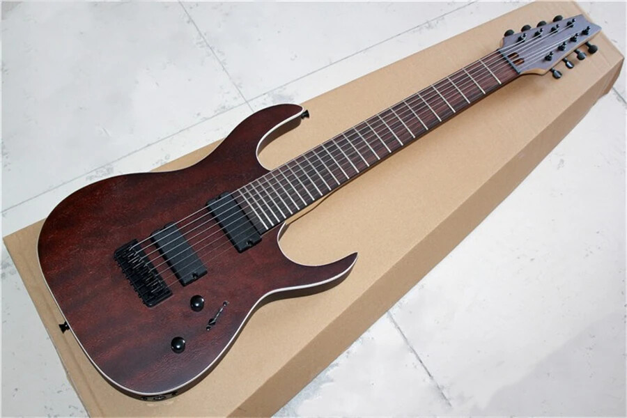 Custom 8 Strings Brown Electric Guitar with Fixed Bridge,White Body Binding