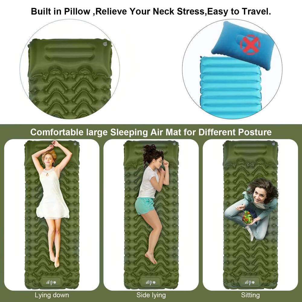 Sleeping Pad, Ultralight Inflatable Sleeping Pad for Camping, Built-in Pump, ...