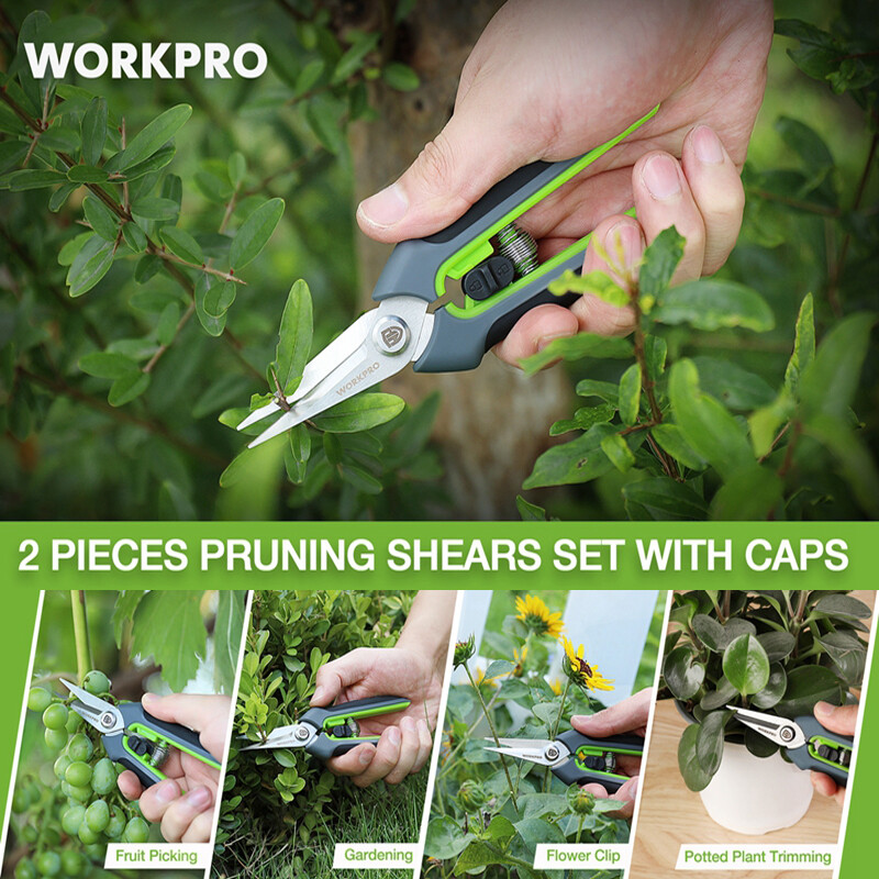 WORKPRO 2 Packs Pruning Shears Set 6.5" Gardening Scissors Snips Clippers Pruner