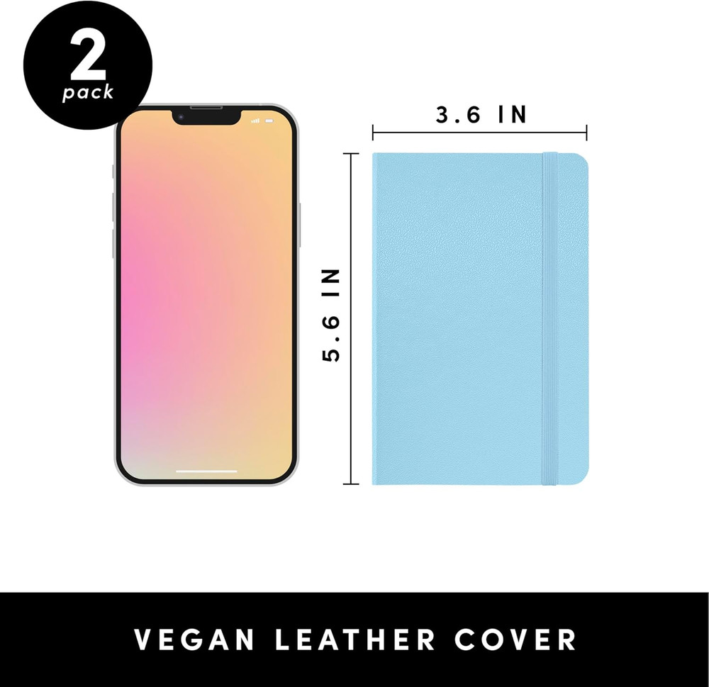 Lined Pocket Journal Notebook, 2 Pack, (Light Blue), 160 Pages, Small Notebook,