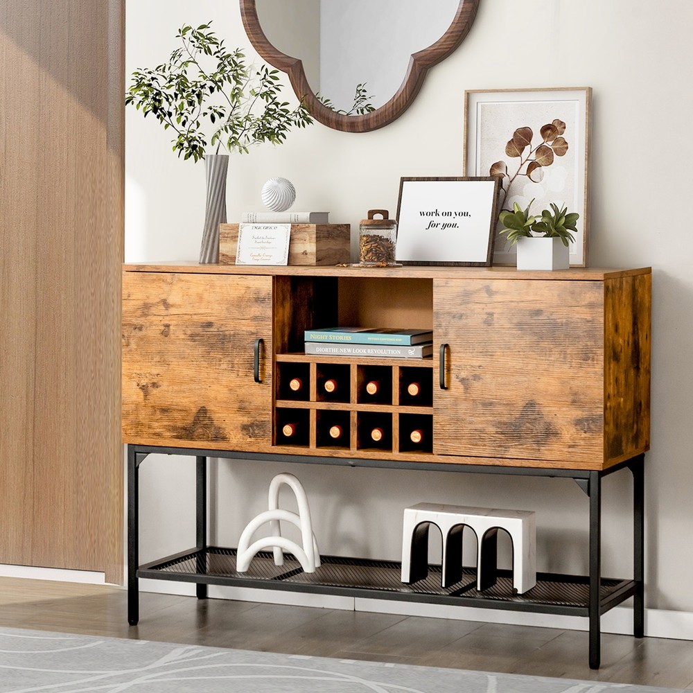Multifunctional Cupboard Sideboard Cupboard Console Table w/Open Shelf Wine Rack