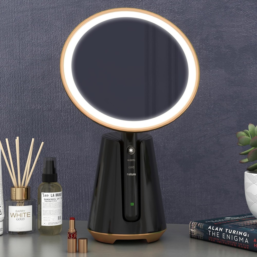 Lighted Vanity Mirror - Circle Mirror with 10X Magnification, 180 Rotation, 3...