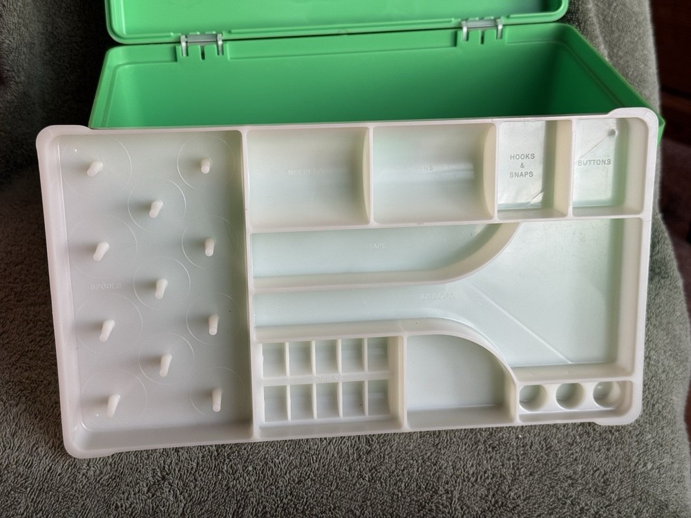 Vintage Green Plastic Sewing Craft Storage Box Organizer