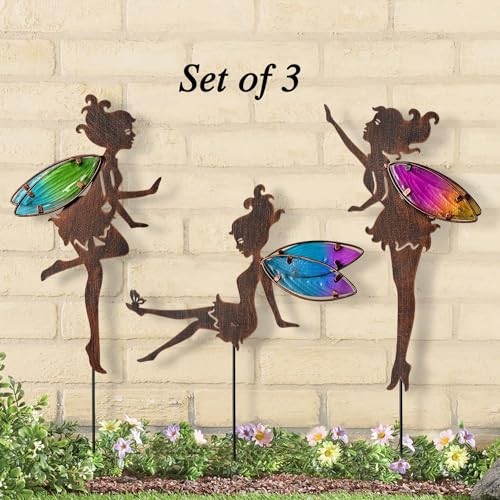 Metal Fairy Garden Stakes Decor,Charming Fairy with Wing Metal Colorful