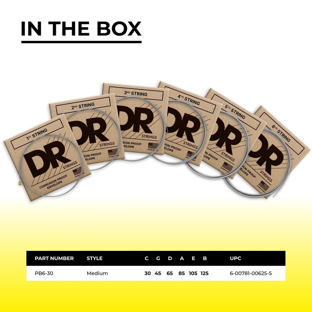 DR Strings PURE BLUES Bass Guitar Strings (PB6-30) 6-String(30-125)