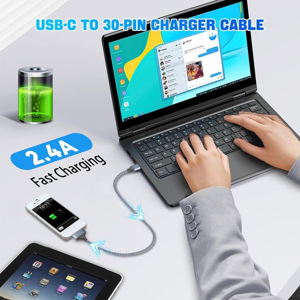 Critin 30 Pin to USB C Cable，Fast Charging & Sync Cable 3.3FT, Blue