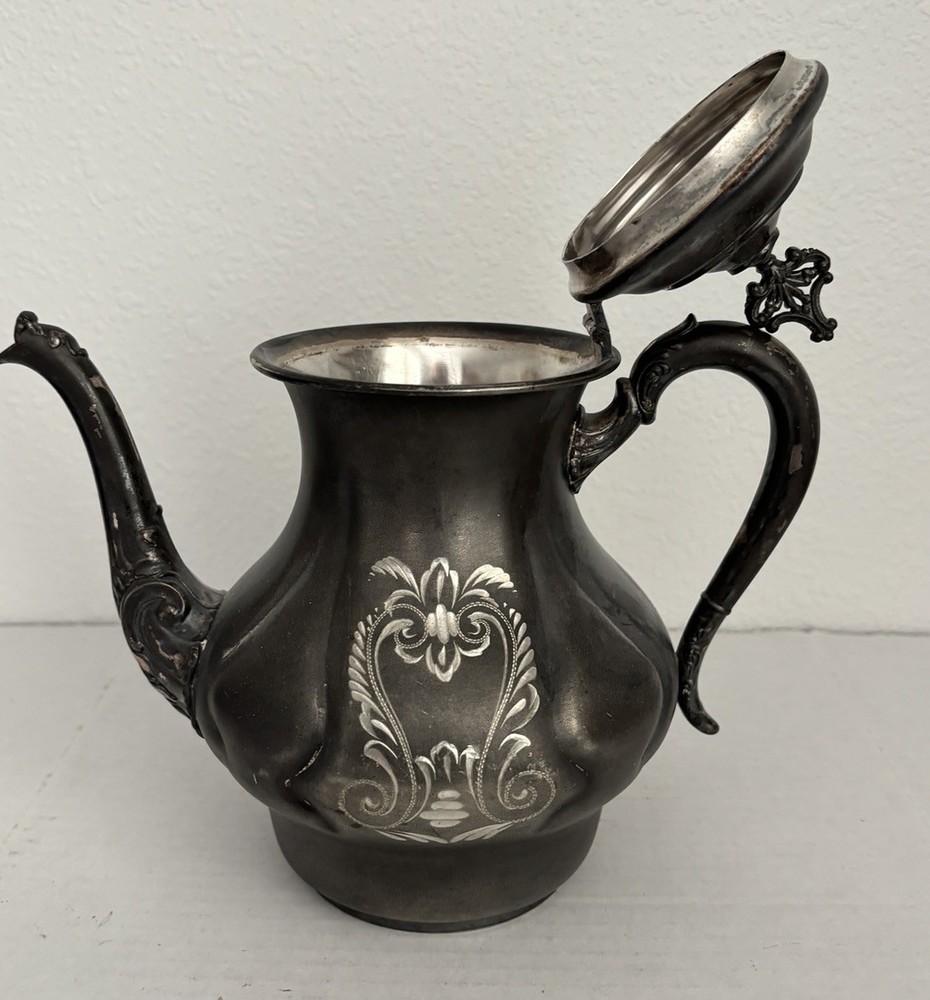 Antique Etched Quadruple Plated Silver Tea Pot, Sugar Bowls? Small Cup