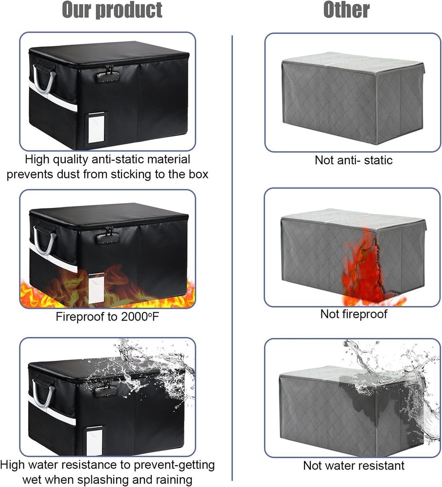 Portable Fireproof File Folder Box with Lock for Legal & Letter Size Documents