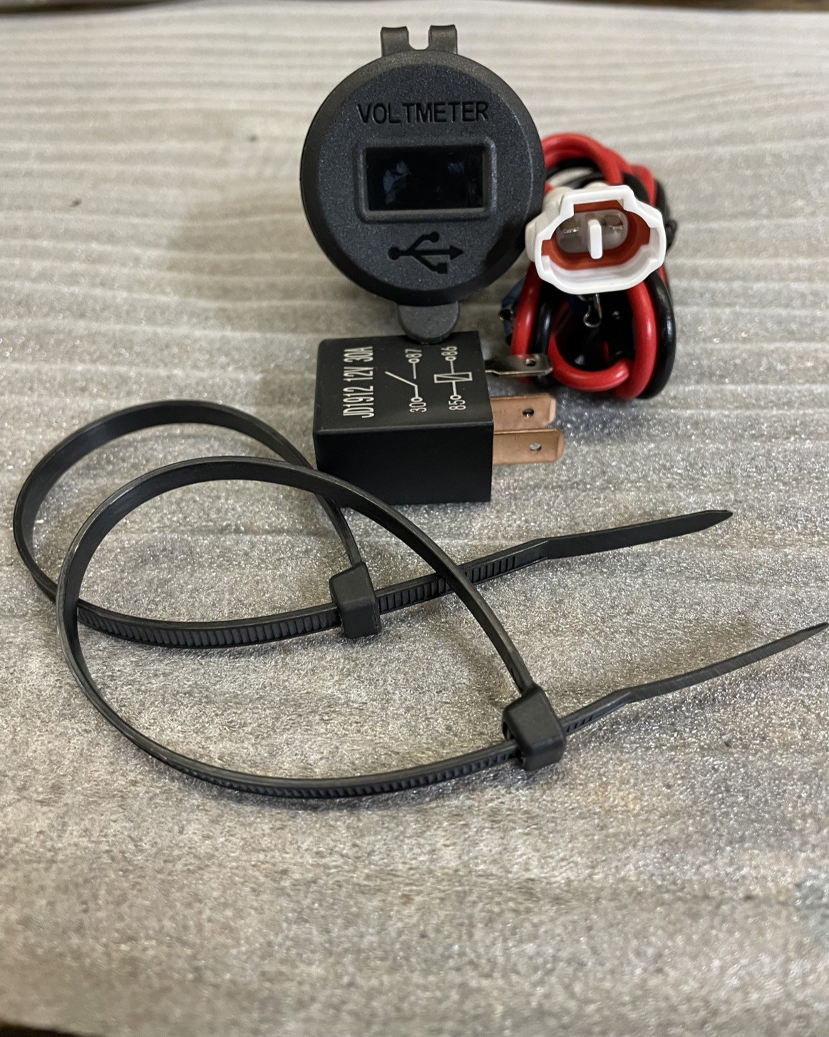 2022+ KLR 12v USB Charger w/Voltage display 30A Relay, Accessory Plug & Play Kit