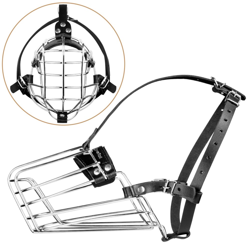 CleverTail German Shepherd Muzzle for Medium, Silver Wire & Black Straps