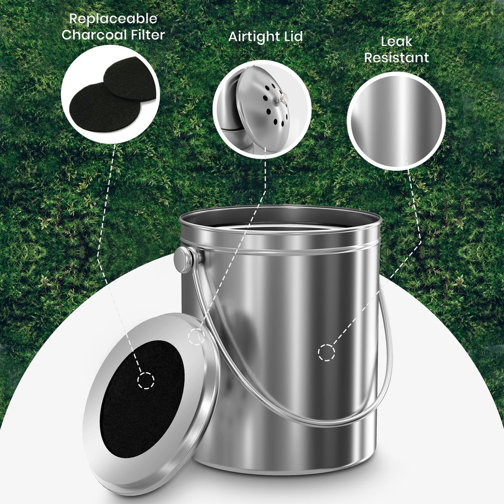 Indoor Compost Bin Kitchen, Odorless Composting with Charcoal Filter, 1.3 Gal...