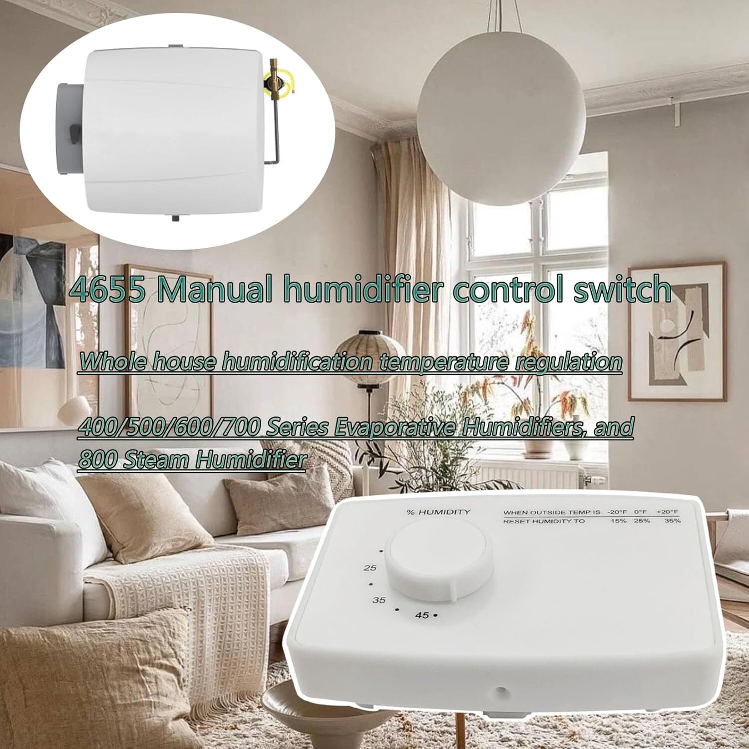 4655 Manual Whole-House Duct or Wall Mounted Humidifier Control Humidistat