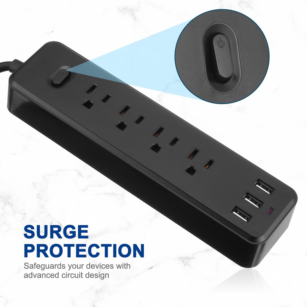 Multi Outlet Surge Protector USB Charging Power Strip Extension Cord Flat Plug