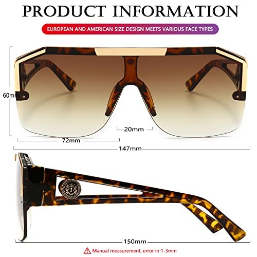 Square Oversized Sunglasses Flat Top 72 Millimeters Leopard/Brown Gradient