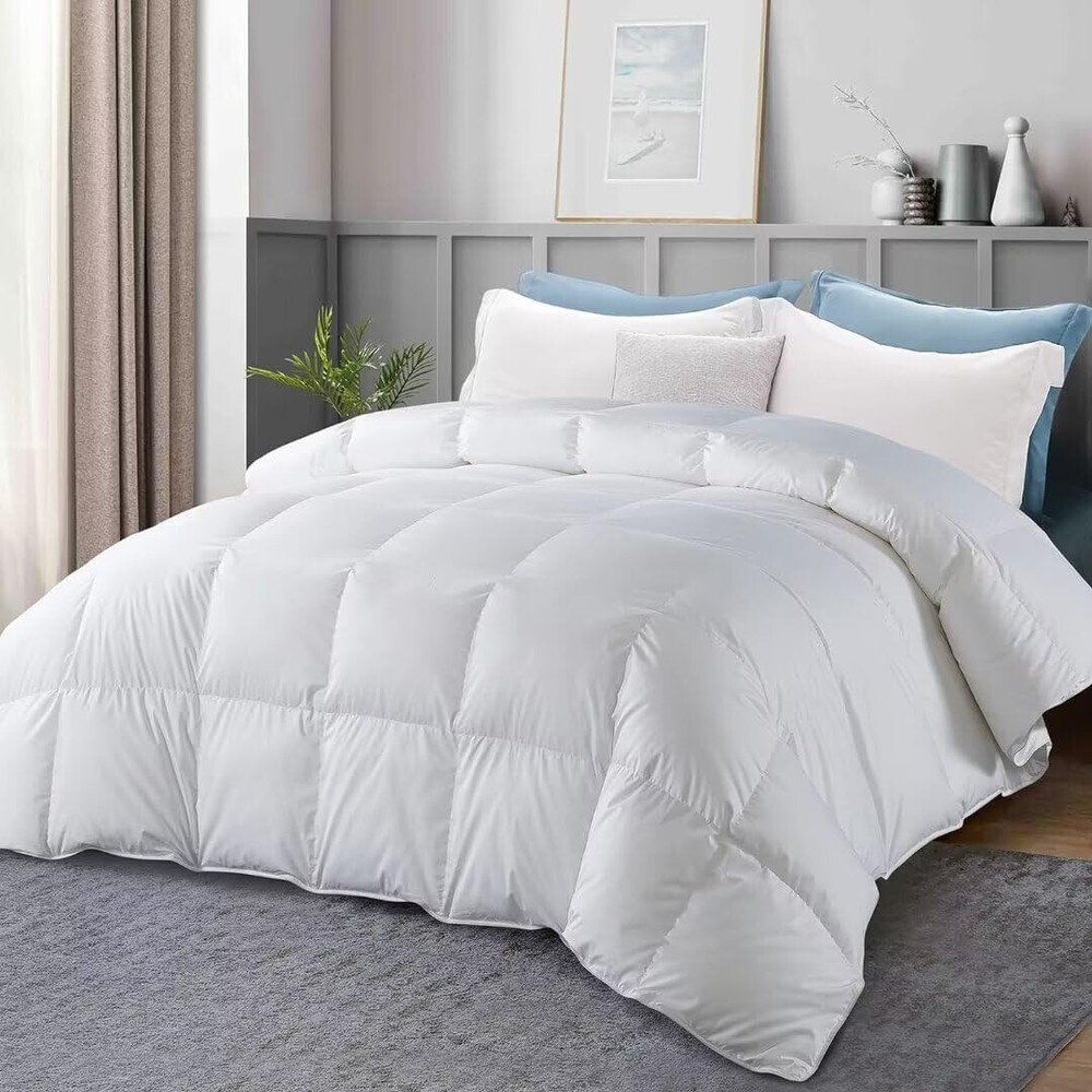 King Feather Comforter, Filled with Feather and Down, White Duvet Insert -Luxur